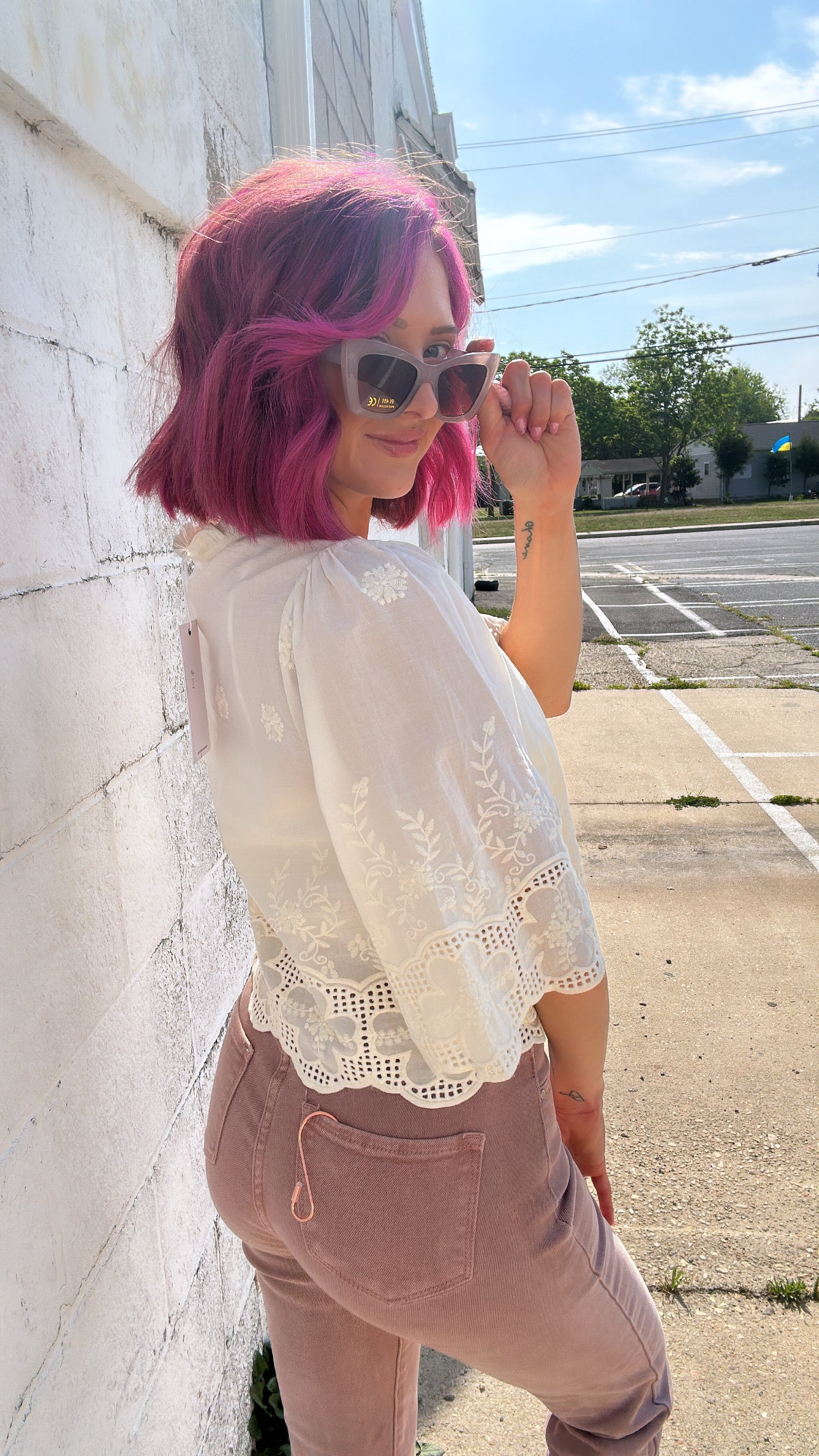 Front Tie Embroidered Blouse