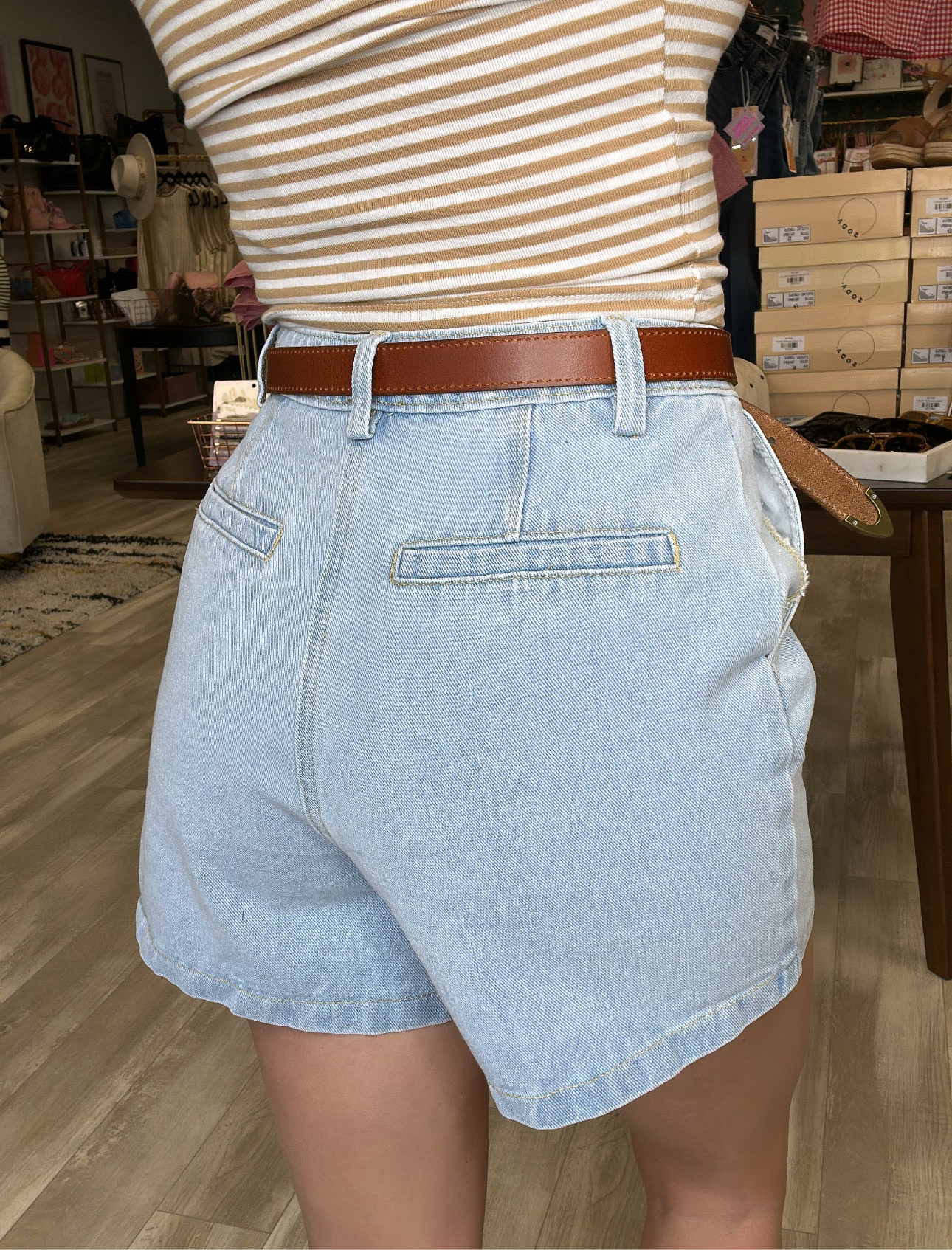 Kate Pleated Denim Shorts